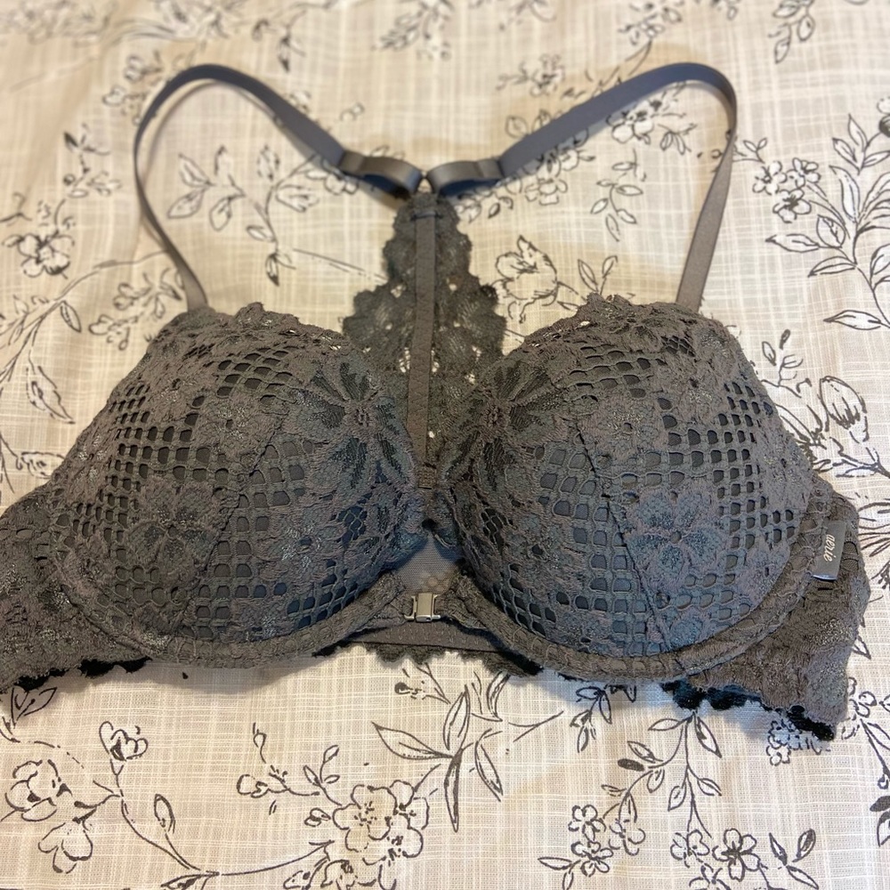 Gray Lace Front Clasp Push-up Aerie Bra